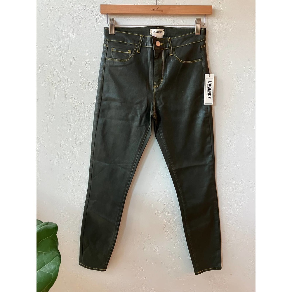 L'AGENCE Margot High Rise Skinny Gray w/ Gold Stitch NWT 25